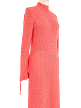 1970's Coral Crochet Maxi Dress Dress arcadeshops.com