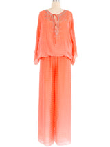 Oscar de la Renta Embellished Coral Silk Ensemble Suit arcadeshops.com