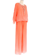 Oscar de la Renta Embellished Coral Silk Ensemble Suit arcadeshops.com