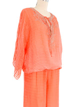 Oscar de la Renta Embellished Coral Silk Ensemble Suit arcadeshops.com