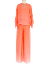 Oscar de la Renta Embellished Coral Silk Ensemble Suit arcadeshops.com