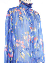 1970's Floral Chiffon Blouse Top arcadeshops.com
