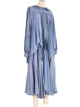 Fong Leng Metallic Blue Pleated Skirt Ensemble Suit arcadeshops.com