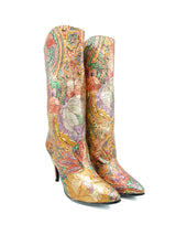 Floral Printed Metallic Leather Boots, 7.5 Accessory arcadeshops.com