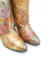 Floral Printed Metallic Leather Boots, 7.5 Accessory arcadeshops.com
