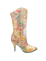 Floral Printed Metallic Leather Boots, 7.5 Accessory arcadeshops.com