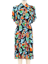 1980's Yves Saint Laurent Tropical Print Crepe Dress Dress arcadeshops.com