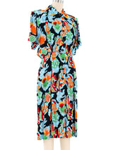 1980's Yves Saint Laurent Tropical Print Crepe Dress Dress arcadeshops.com