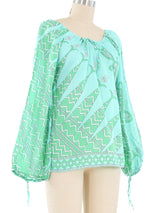 Emilio Pucci Printed Cotton Balloon Sleeve Blouse Top arcadeshops.com