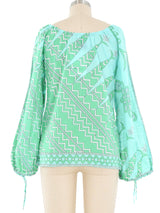Emilio Pucci Printed Cotton Balloon Sleeve Blouse Top arcadeshops.com