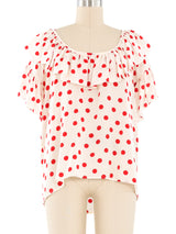 Yves Saint Laurent Polka Dot Ruffle Blouse Top arcadeshops.com