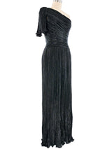 Alfred Bosand Plisse Pleat One Shoulder Gown Dress arcadeshops.com