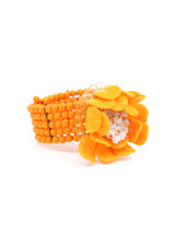 Orange Beaded Floral Cuff Accessory arcadeshops.com