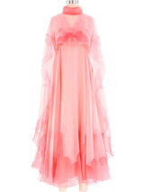 1960's Coral Gown With Neck Scarf Dress arcadeshops.com