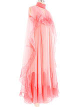 1960's Coral Gown With Neck Scarf Dress arcadeshops.com