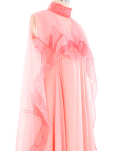 1960's Coral Gown With Neck Scarf Dress arcadeshops.com