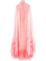 1960's Coral Gown With Neck Scarf Dress arcadeshops.com