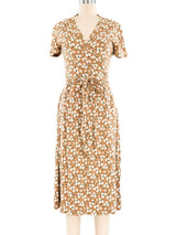 1970s Diane Von Furstenberg Tan Floral Wrap Dress Dress arcadeshops.com