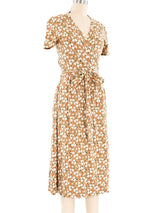 1970s Diane Von Furstenberg Tan Floral Wrap Dress Dress arcadeshops.com