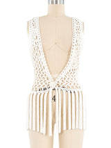 White Crochet Fringed Vest Jacket arcadeshops.com