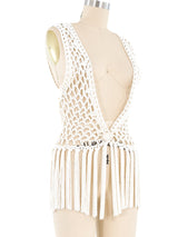 White Crochet Fringed Vest Jacket arcadeshops.com