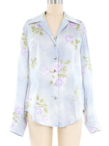 Escada Blue Rose Silk Blouse Top arcadeshops.com