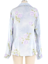 Escada Blue Rose Silk Blouse Top arcadeshops.com