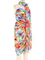 Victor Costa Ruched Floral Bustier Dress Dress arcadeshops.com