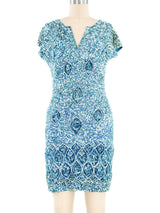 1960s Turquoise Sequin Knit Mini Dress Dress arcadeshops.com