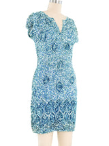 1960s Turquoise Sequin Knit Mini Dress Dress arcadeshops.com