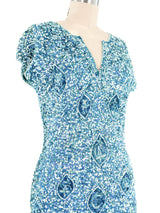1960s Turquoise Sequin Knit Mini Dress Dress arcadeshops.com