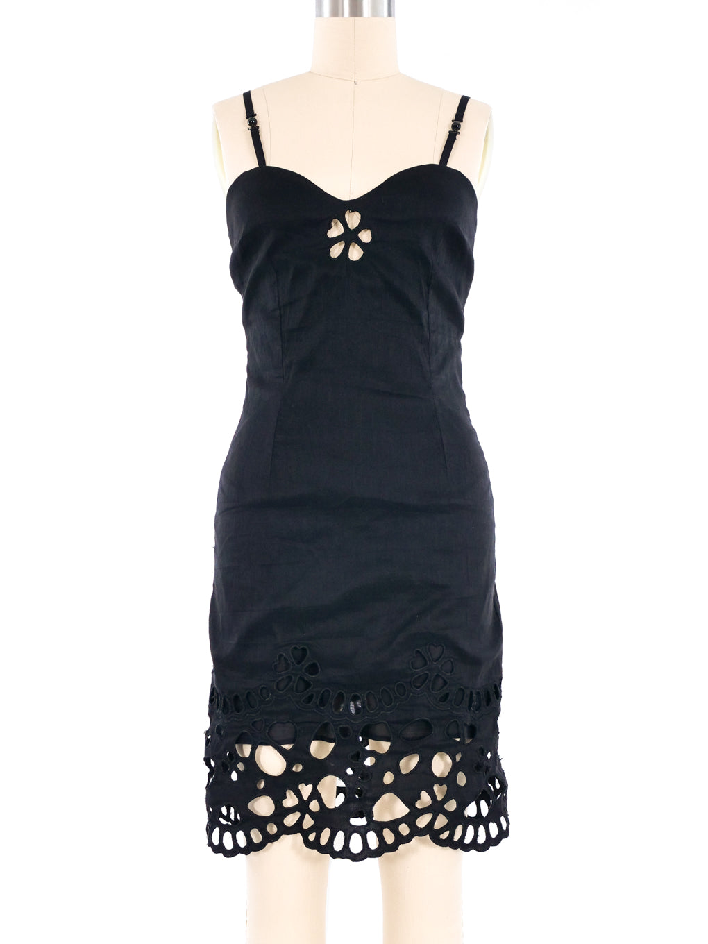 Rochas Linen Eyelet Cutout Dress