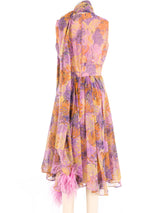 1960s Purple Abstract Swirl Print Dress with Marabou Trimmed Shawl Dress arcadeshops.com
