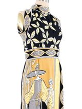 1970s Paganne Art Deco Printed Dress Dress arcadeshops.com