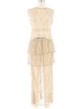 Beige Crochet Ruffle Tank Dress Dress arcadeshops.com