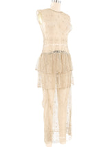 Beige Crochet Ruffle Tank Dress Dress arcadeshops.com