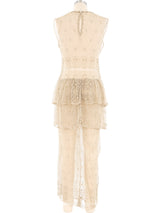 Beige Crochet Ruffle Tank Dress Dress arcadeshops.com