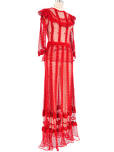 Red Ruffle Net Crochet Maxi Dress Dress arcadeshops.com