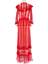 Red Ruffle Net Crochet Maxi Dress Dress arcadeshops.com