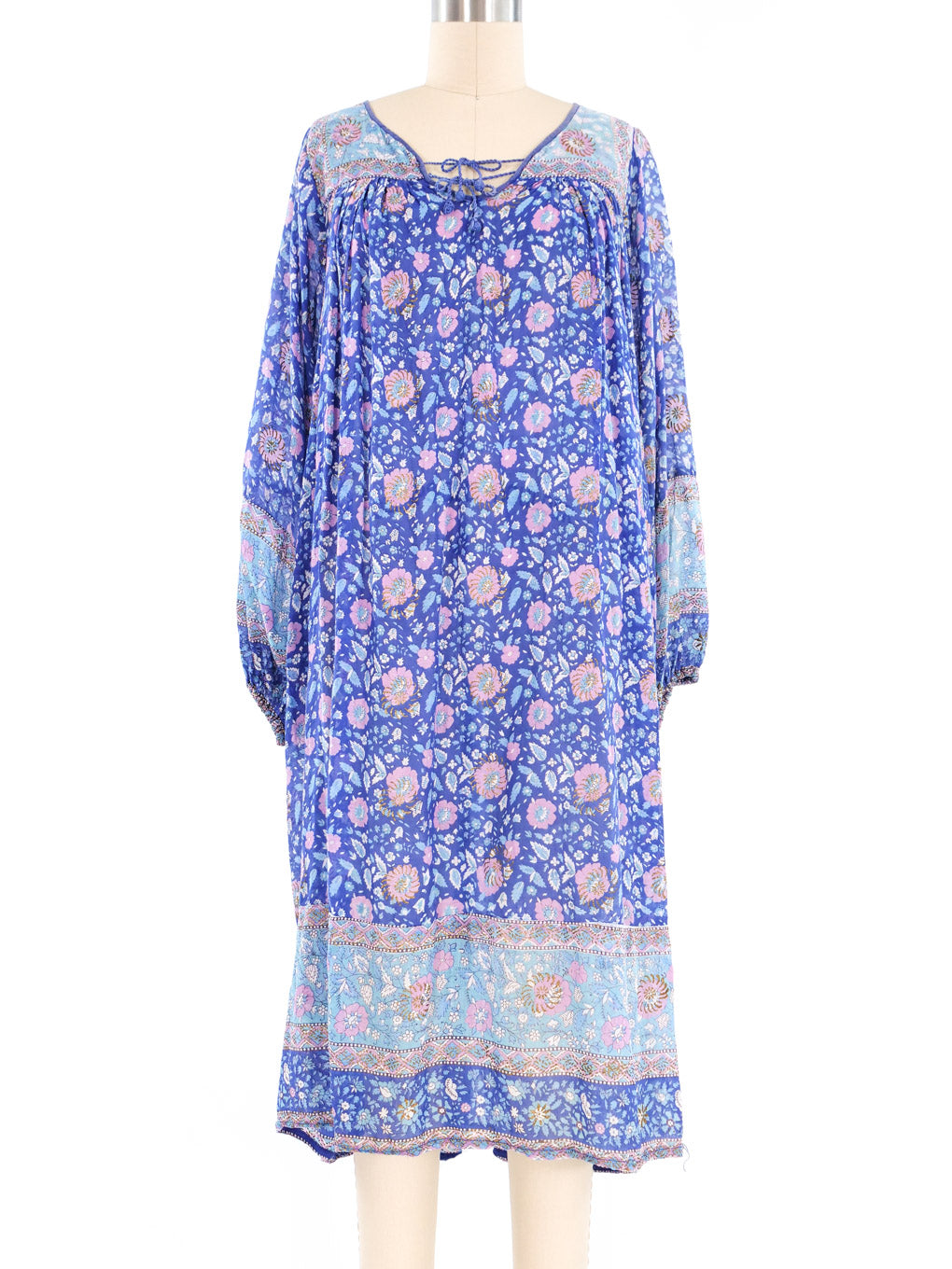 Indigo Cotton Gauze Indian Block Print Dress Indigo Cotton Gauze Indian Block Print Dress