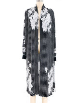 Black and White Pleated Floral Duster Jacket arcadeshops.com