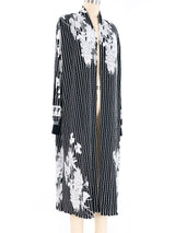 Black and White Pleated Floral Duster Jacket arcadeshops.com