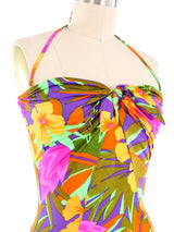 1980s Oscar de la Renta Tropical Print Swimsuit and Sarong Ensemble Suit arcadeshops.com