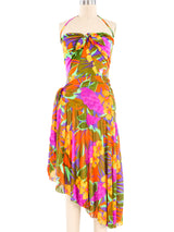 1980s Oscar de la Renta Tropical Print Swimsuit and Sarong Ensemble Suit arcadeshops.com