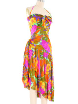 1980s Oscar de la Renta Tropical Print Swimsuit and Sarong Ensemble Suit arcadeshops.com