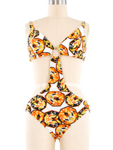 1960s Mod Print O-Ring Monokini Suit arcadeshops.com