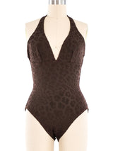 Oscar de la Renta Brown Leopard Halter Neck Swimsuit Suit arcadeshops.com