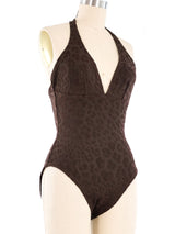 Oscar de la Renta Brown Leopard Halter Neck Swimsuit Suit arcadeshops.com