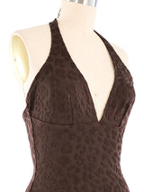 Oscar de la Renta Brown Leopard Halter Neck Swimsuit Suit arcadeshops.com