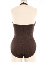 Oscar de la Renta Brown Leopard Halter Neck Swimsuit Suit arcadeshops.com